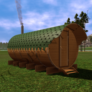 Баня Бочка 5,5 метров с козырьком (3 помещения)