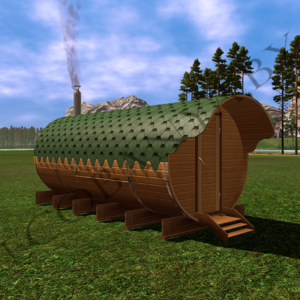 Баня Бочка 5,5 метров с козырьком (2 помещения)